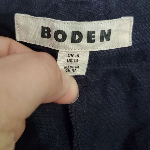 BODEN Wide Leg Navy 100% Linen Pants Size US 14 Or UK 18 - Picture 5 of 14